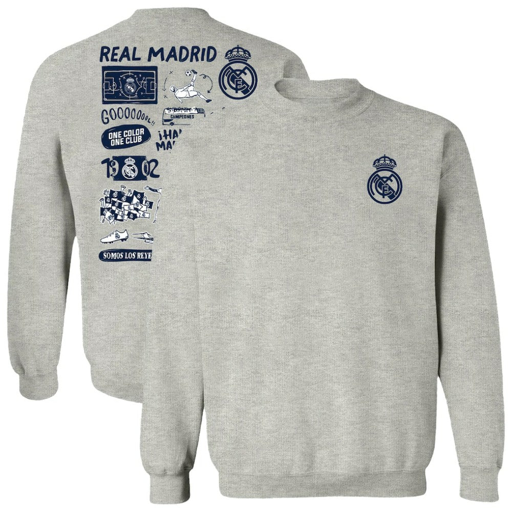 Real Madrid Vive La Fete Women's Impressions Artwork Pullover Sweatshirt  Discount - Gray 
