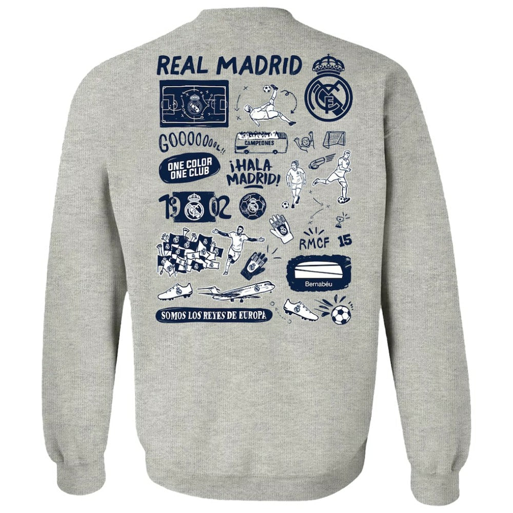 Real Madrid Vive La Fete Women's Impressions Artwork Pullover Sweatshirt  Discount - Gray 