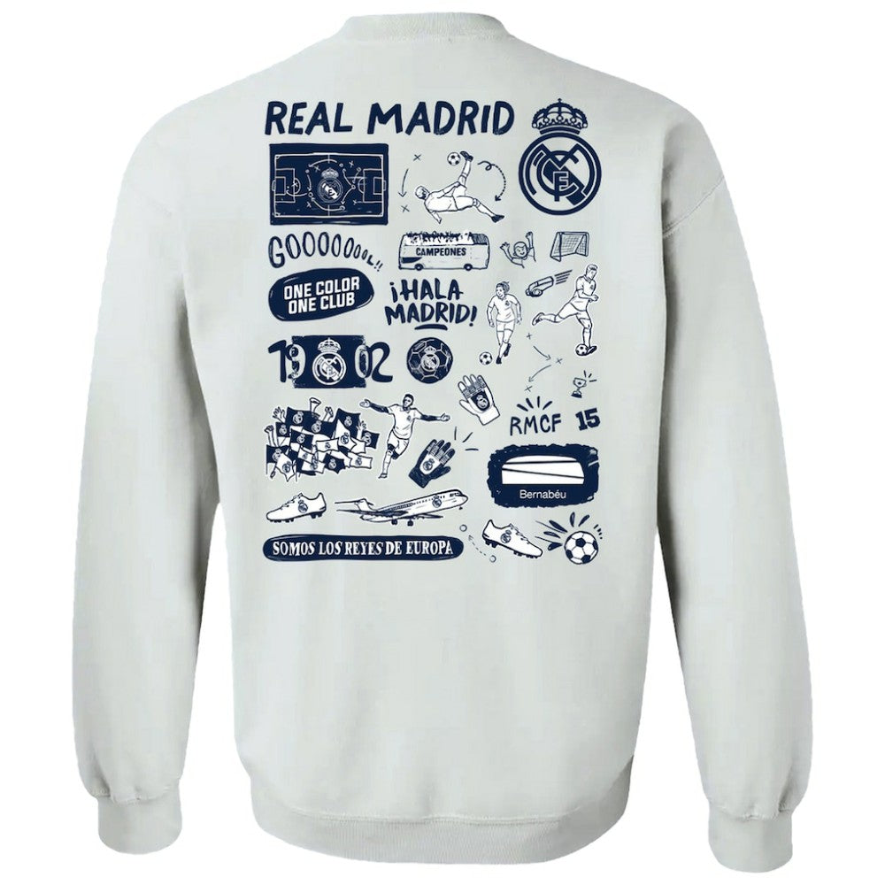 Real Madrid Vive La Fete Women's Impressions Artwork Pullover Sweatshirt  Discount - White 