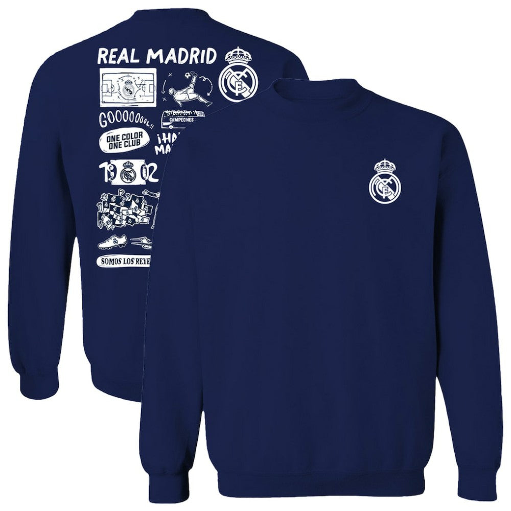 Real Madrid Vive La Fete Women's Impressions Artwork Pullover Sweatshirt  Discount - Navy 