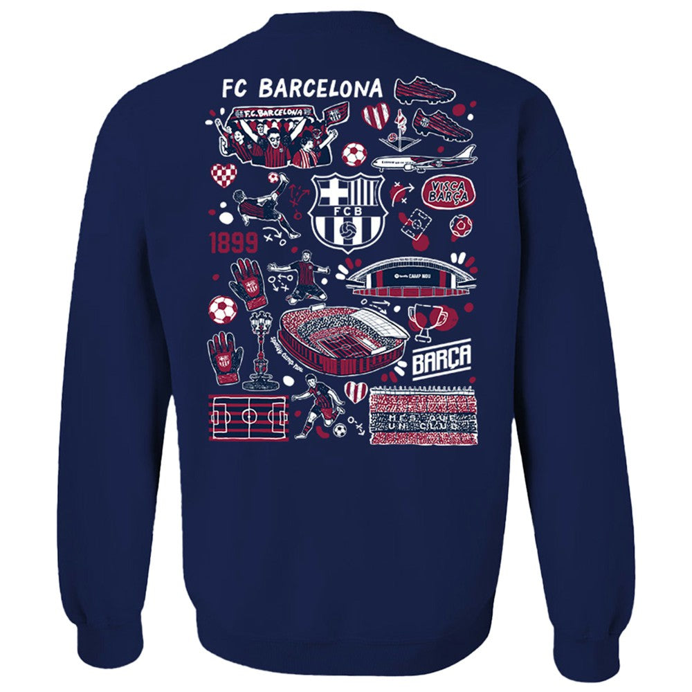 Barcelona Vive La Fete Women's Impressions Artwork Pullover Sweatshirt  on sale - Navy 