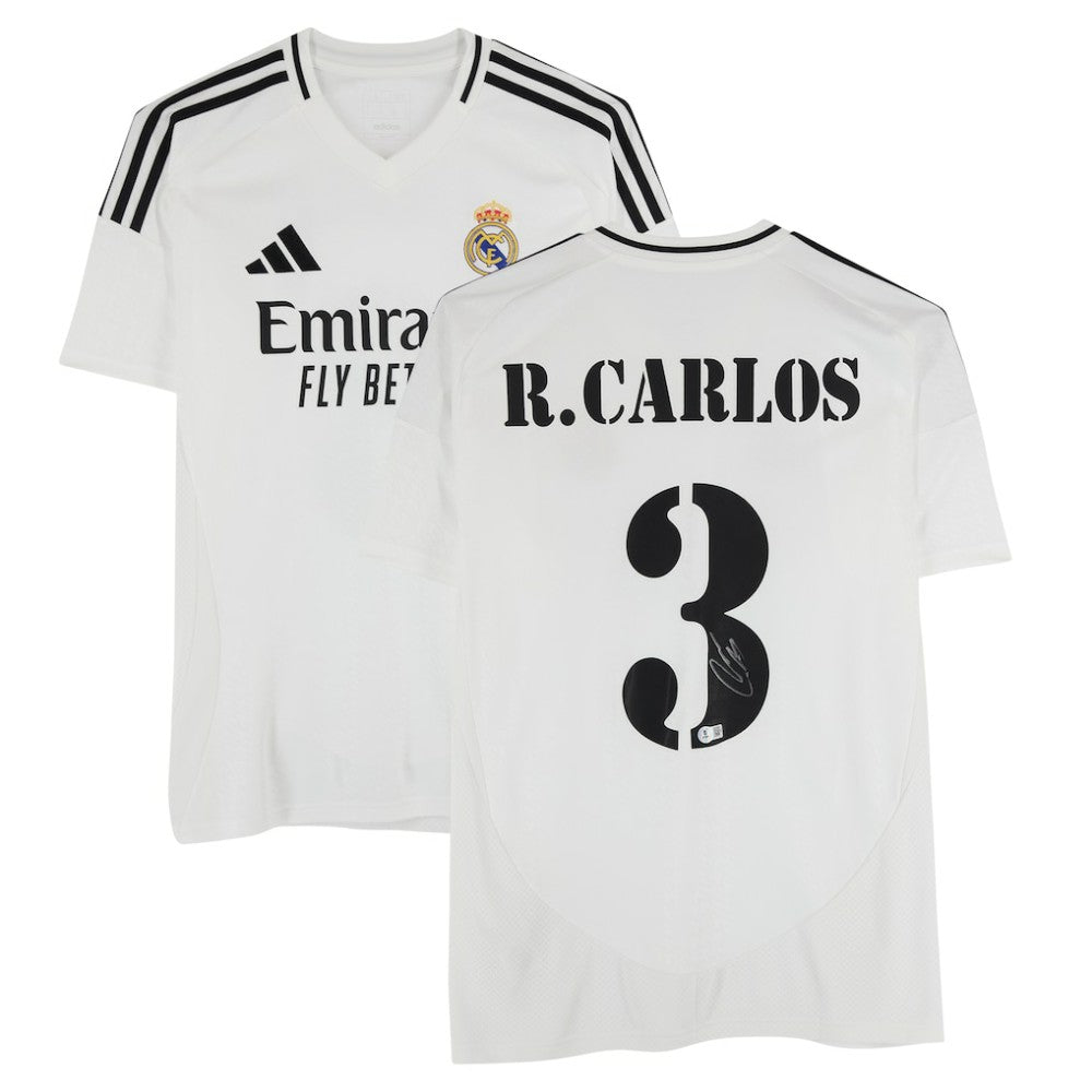 Roberto Carlos Real Madrid Autographed 2024-25 White Home Jersey Discount - BAS 