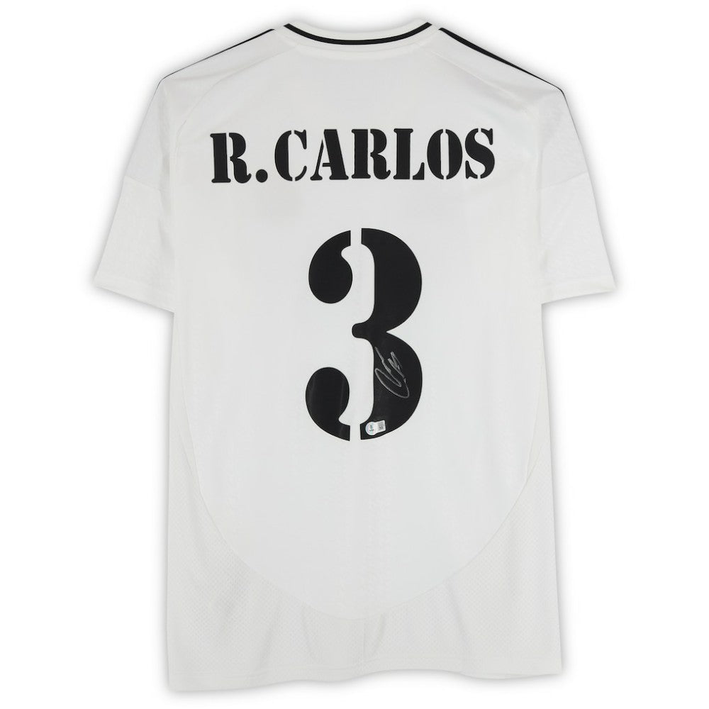 Roberto Carlos Real Madrid Autographed 2024-25 White Home Jersey Discount - BAS 