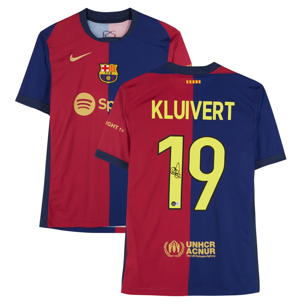 Patrick Kluivert Barcelona Autographed 2024-25 Red/Blue Home Jersey on sale - BAS 