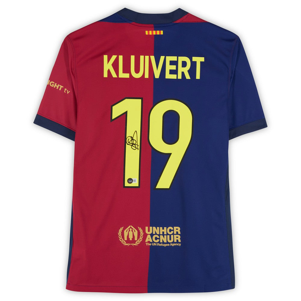 Patrick Kluivert Barcelona Autographed 2024-25 Red/Blue Home Jersey on sale - BAS 