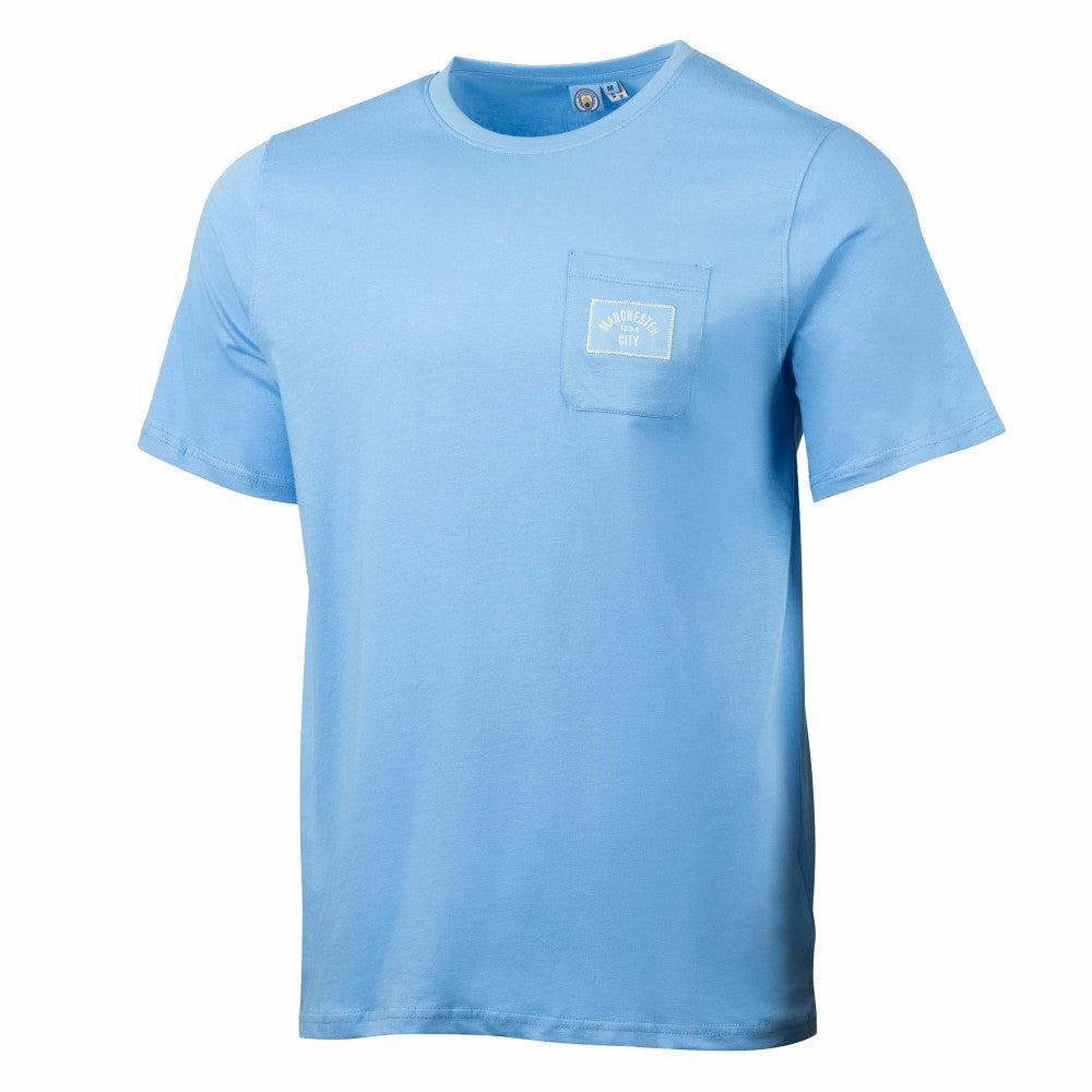 Manchester City Sport Design Sweden Relaxed Post Match Pocket T-Shirt Discount - Sky Blue 