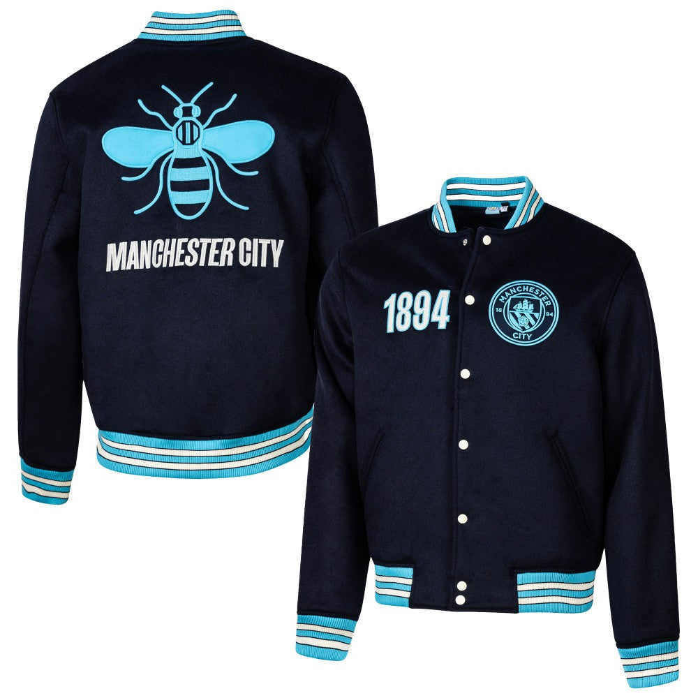 Manchester City Sport Design Sweden Free Kick Wool Varsity Jacket Discount - Navy 