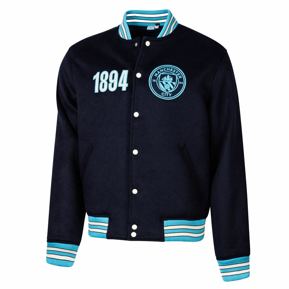 Manchester City Sport Design Sweden Free Kick Wool Varsity Jacket Discount - Navy 