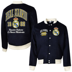 Real Madrid Sport Design Sweden Free Kick Wool Varsity Jacket Discount - Navy 