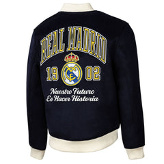 Real Madrid Sport Design Sweden Free Kick Wool Varsity Jacket Discount - Navy 