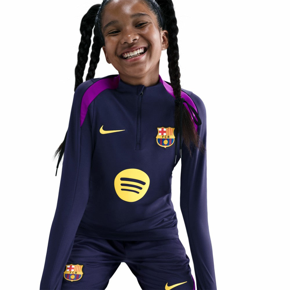 Barcelona Youth 2025/26 Strike Drill Quarter-Zip Dri-FIT Long Sleeve Top on sale - Navy 