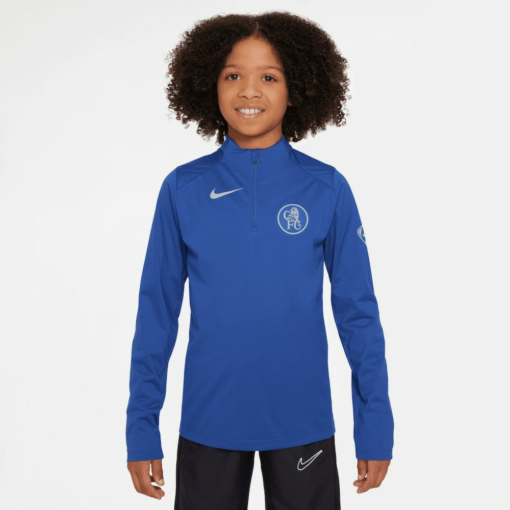 Chelsea Youth 2025/26 Strike Drill Quarter-Zip Dri-FIT Long Sleeve Top on sale - Blue 
