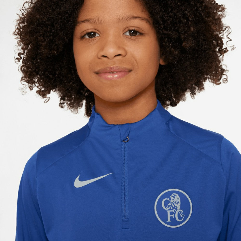 Chelsea Youth 2025/26 Strike Drill Quarter-Zip Dri-FIT Long Sleeve Top on sale - Blue 