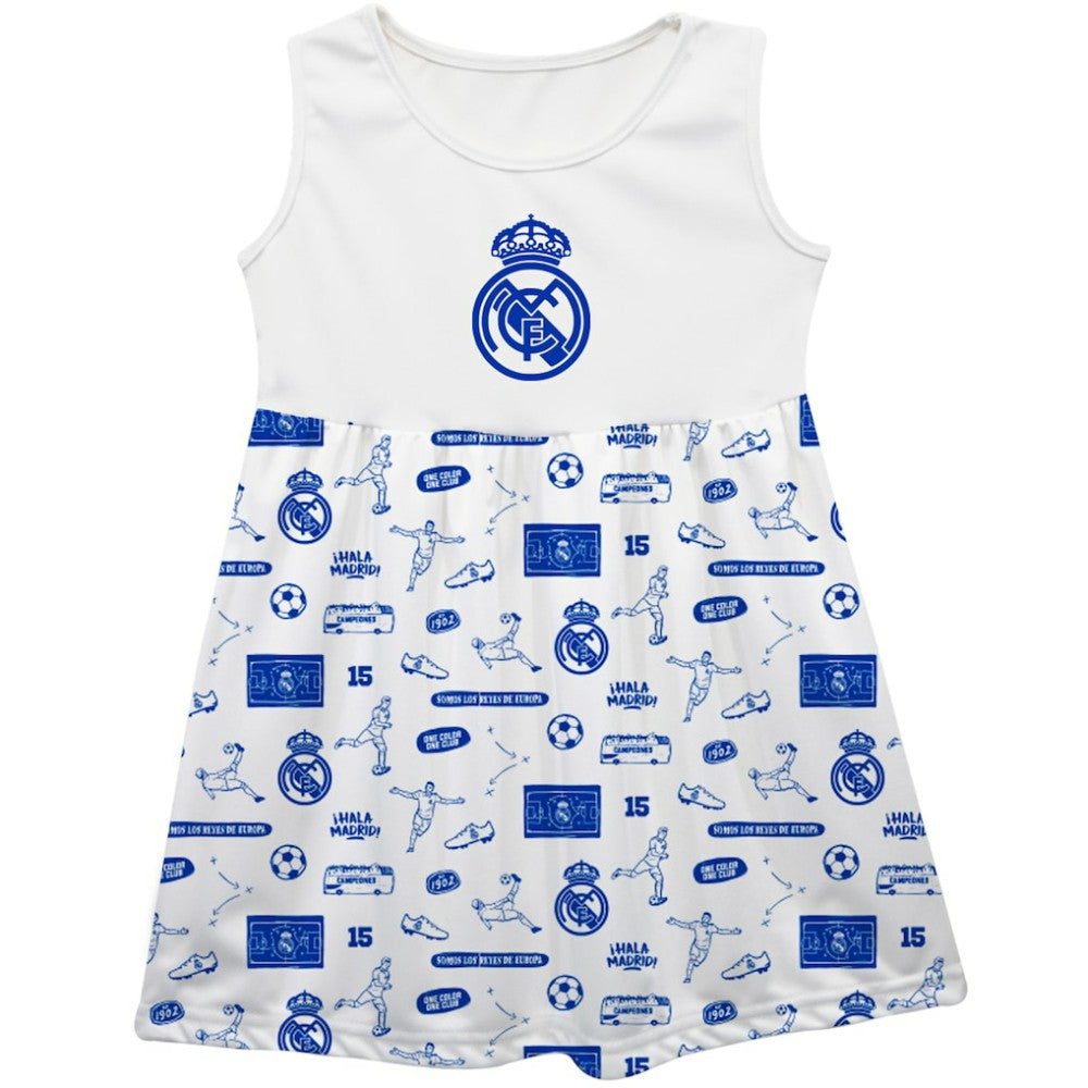 Real Madrid Vive La Fete Girls Toddler Impressions Artwork Tank Top Dress Discount - White/Blue 