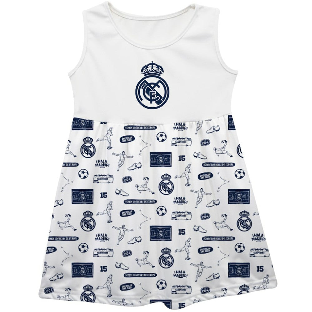 Real Madrid Vive La Fete Girls Toddler Impressions Artwork Tank Top Dress Discount - White/Navy 