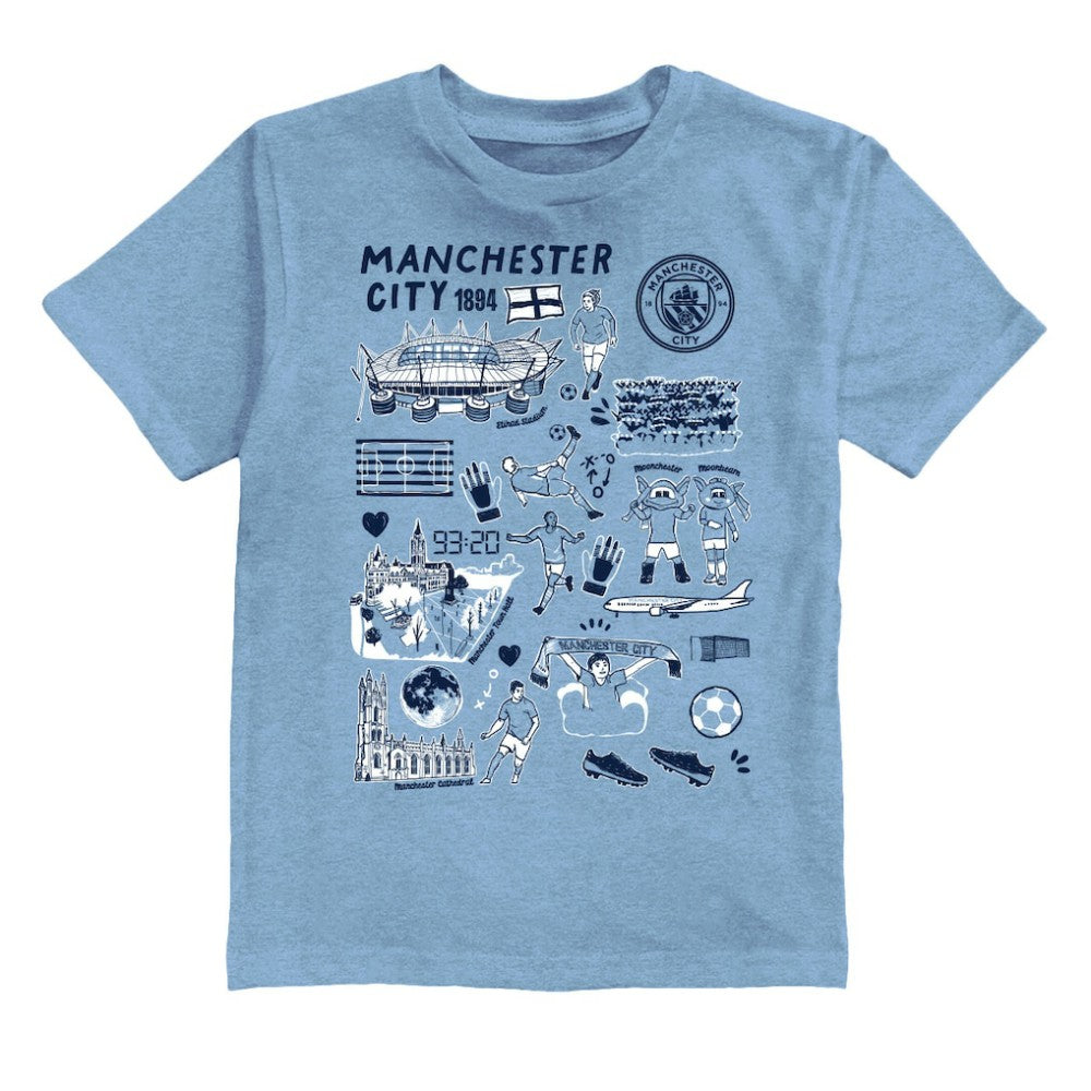 Manchester City Vive La Fete Youth Impressions Artwork T-Shirt Discount - Sky Blue 