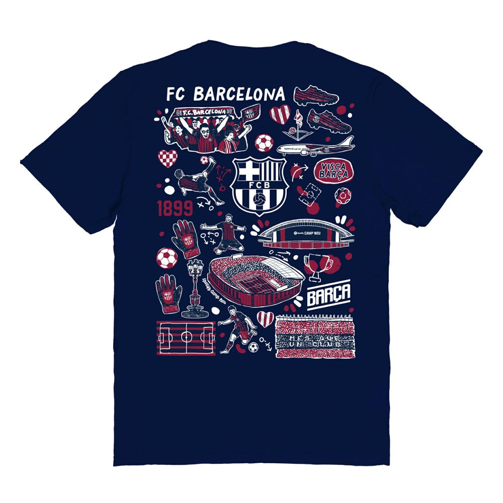 Barcelona Vive La Fete Women's Impressions Artwork T-Shirt on sale - Navy 
