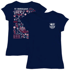 Barcelona Vive La Fete Girls Youth Color Badge Fitted T-Shirt on sale - Navy 