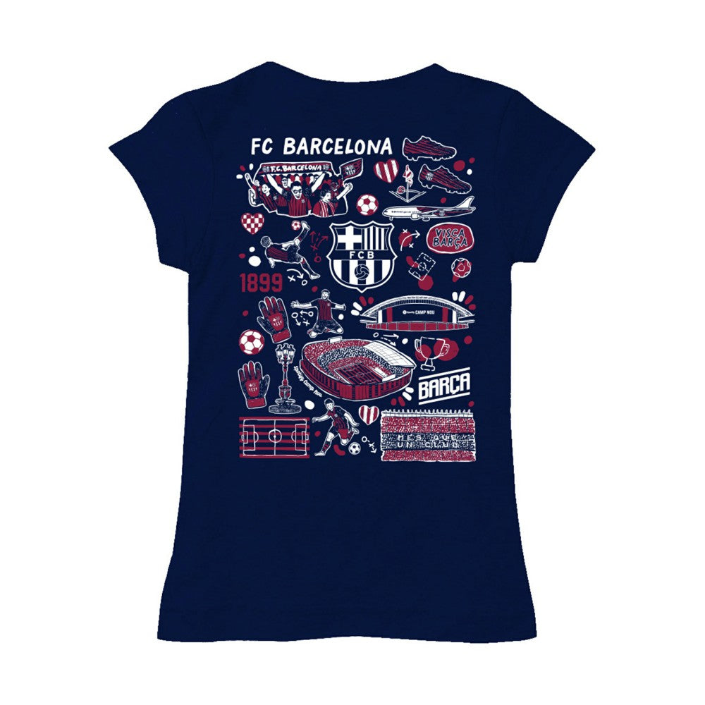 Barcelona Vive La Fete Girls Youth Color Badge Fitted T-Shirt on sale - Navy 