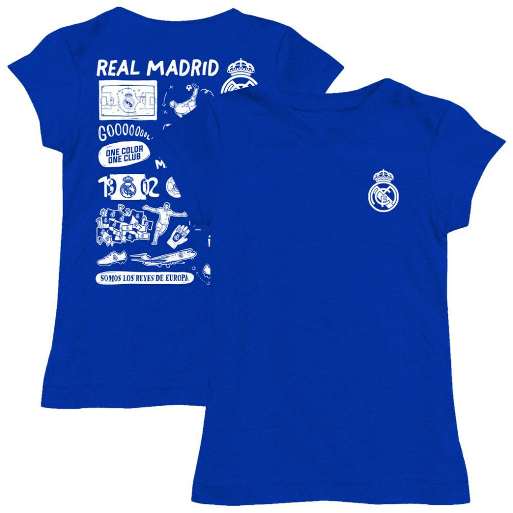 Real Madrid Vive La Fete Girls Youth Color Badge Fitted T-Shirt Discount - Royal 