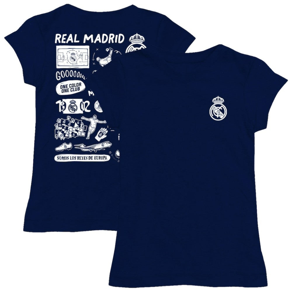 Real Madrid Vive La Fete Girls Youth Color Badge Fitted T-Shirt Discount - Navy 
