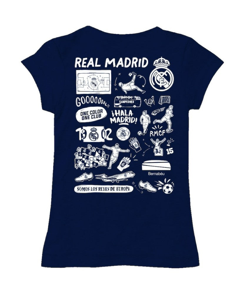Real Madrid Vive La Fete Girls Youth Color Badge Fitted T-Shirt Discount - Navy 