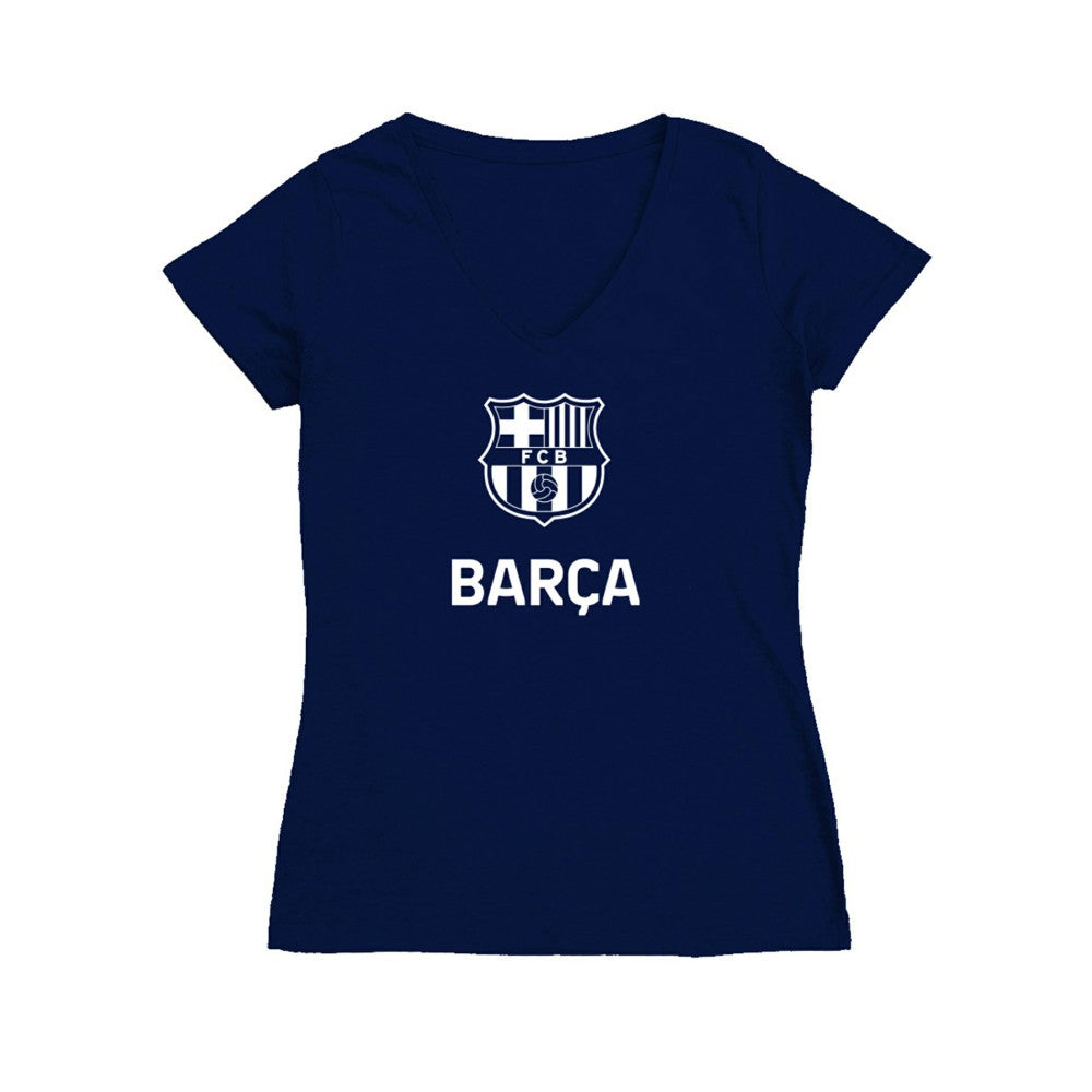 Barcelona Vive La Fete Women's Color Badge V-Neck Fitted T-Shirt on sale - Navy 