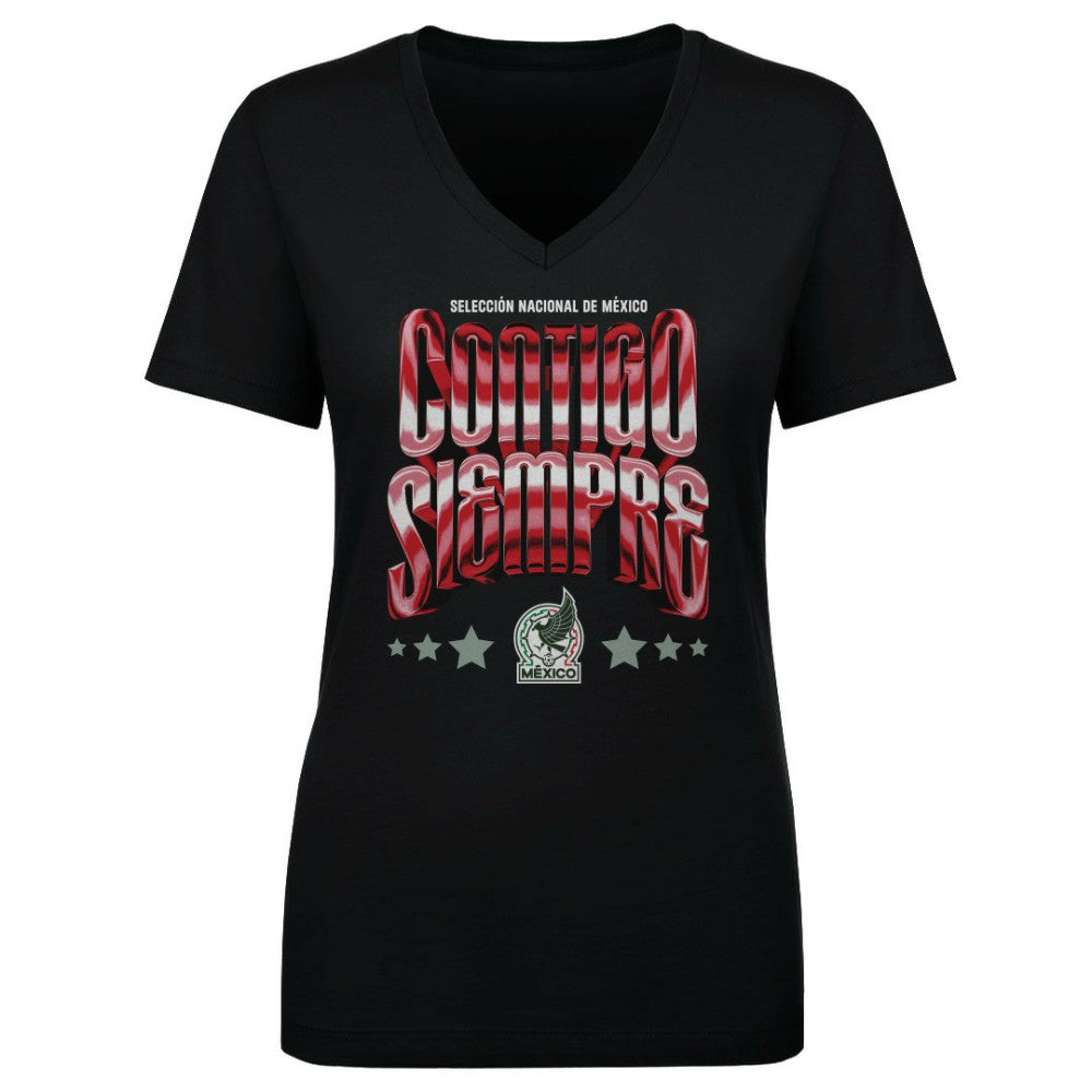 Mexico National Team 500 Level Women's Contigo Siempre Vintage V-Neck T-Shirt for sale - Black 