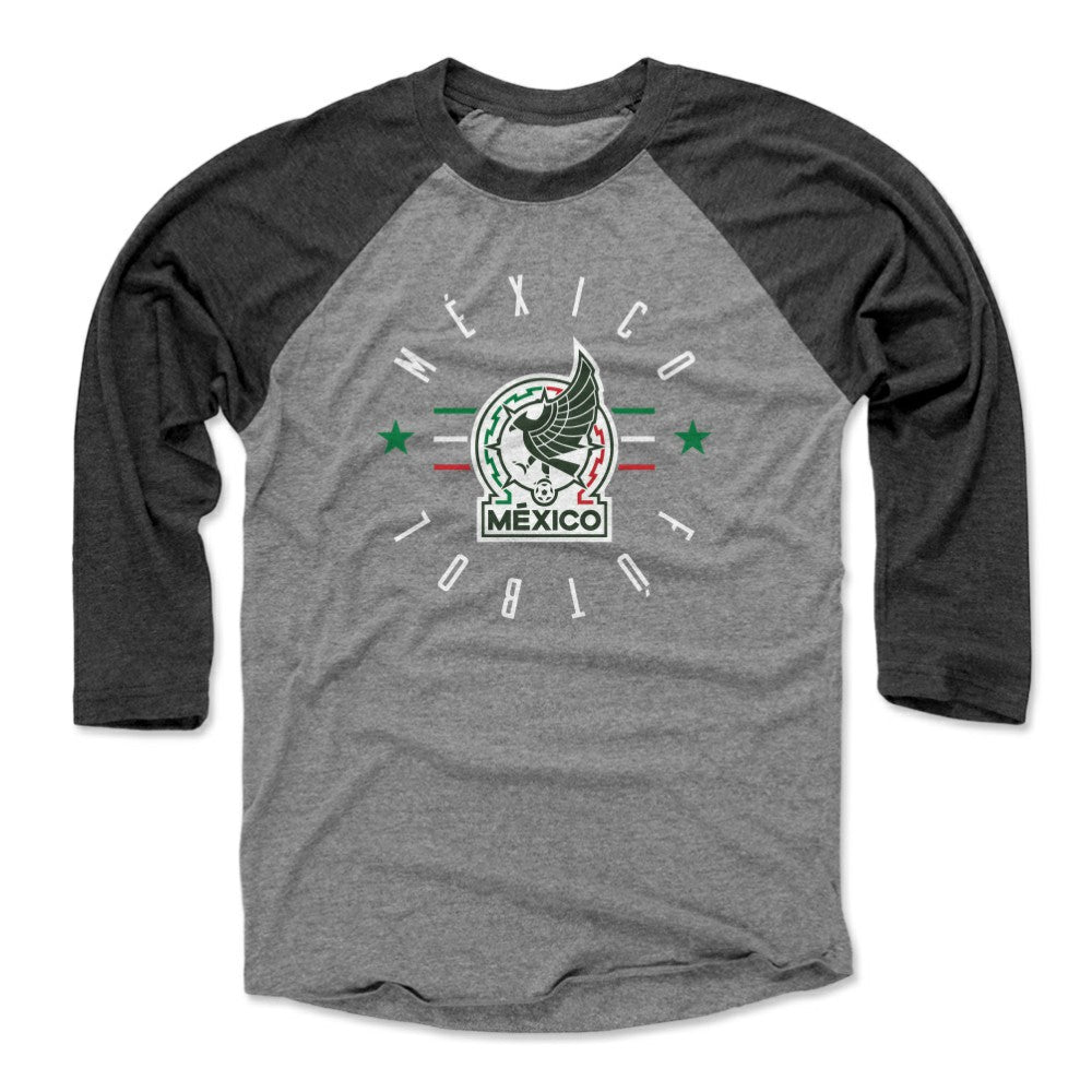 Mexico National Team 500 Level Unisex  Futbol Raglan 3/4-Sleeve Baseball T-Shirt for sale - Black/Heather Gray 
