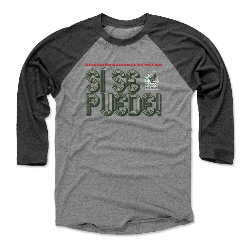 Mexico National Team 500 Level Unisex Si Se Puede Inline Bold Raglan 3/4-Sleeve Baseball T-Shirt for sale - Black/Heather Gray 