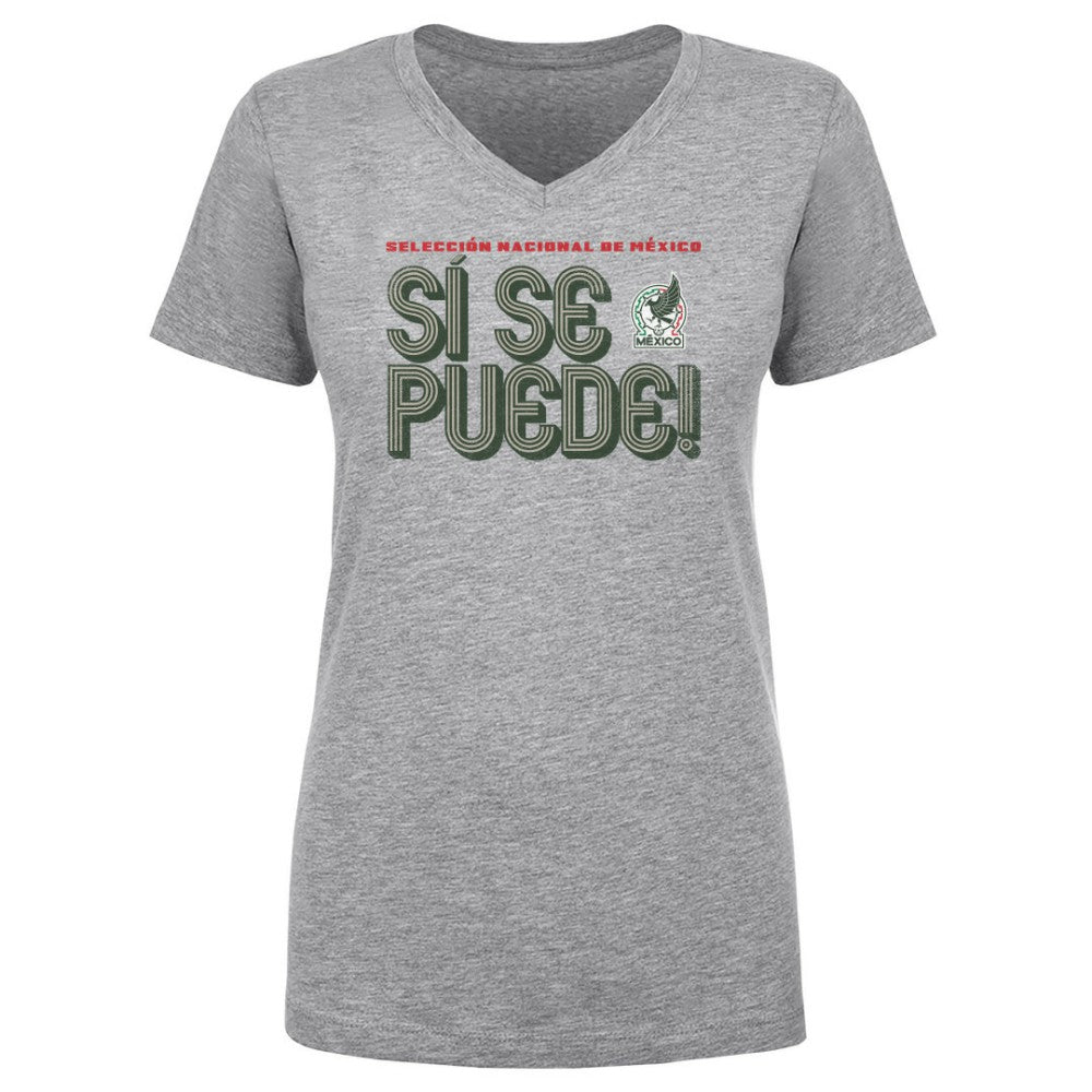 Mexico National Team 500 Level Women's Si Se Puede Inline Bold V-Neck T-Shirt for sale - Heather Gray 