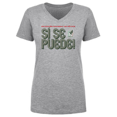 Mexico National Team 500 Level Women's Si Se Puede Inline Bold V-Neck T-Shirt for sale - Heather Gray 