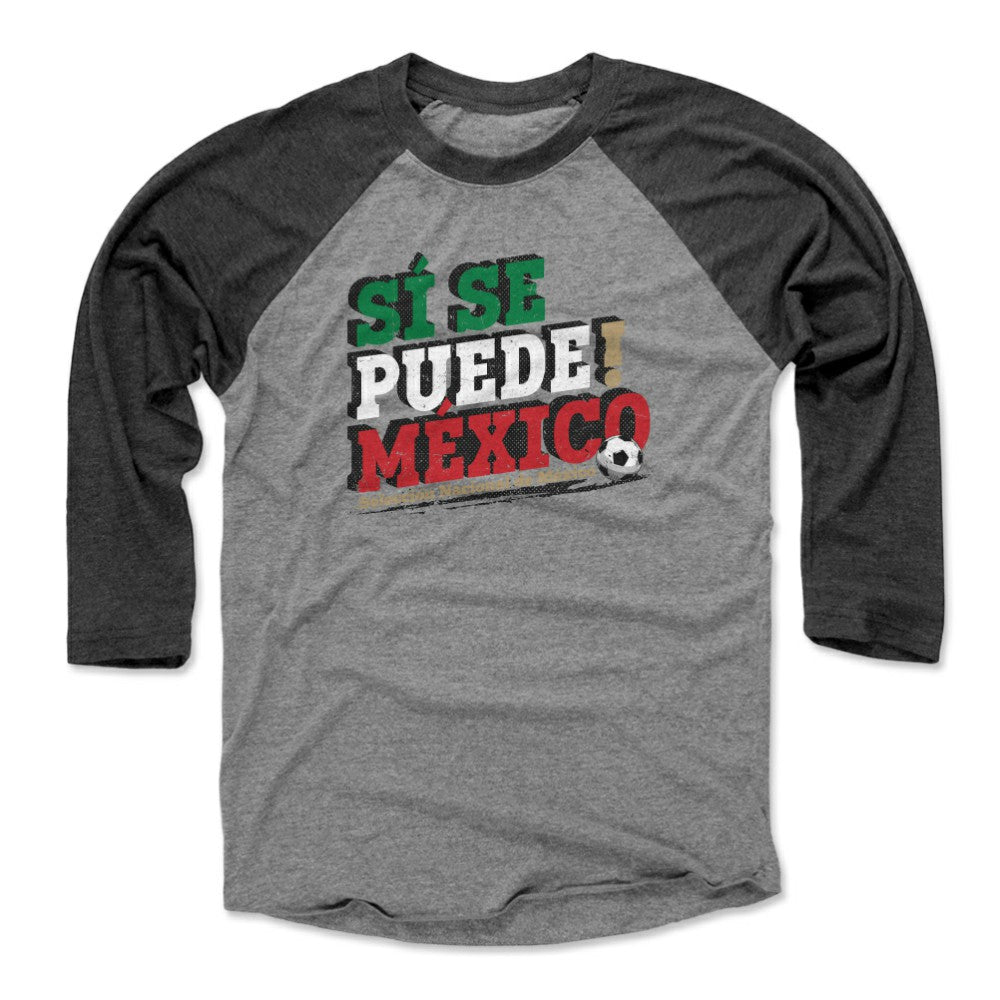 Mexico National Team 500 Level Si Se Puede  Raglan 3/4-Sleeve Baseball T-Shirt for sale - Black/Heather Gray 