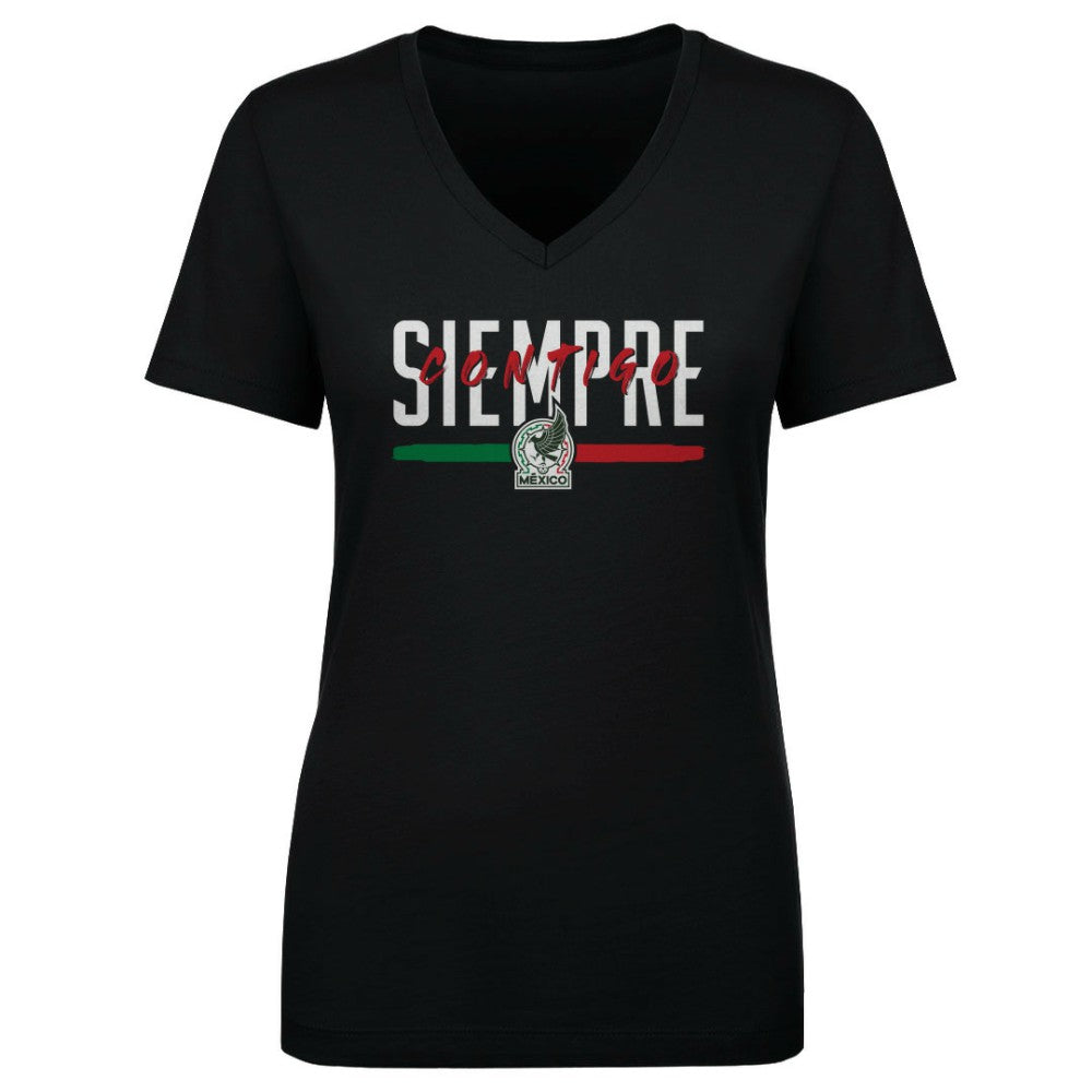Mexico National Team 500 Level Women's Siempre Contigo V-Neck T-Shirt for sale - Black 
