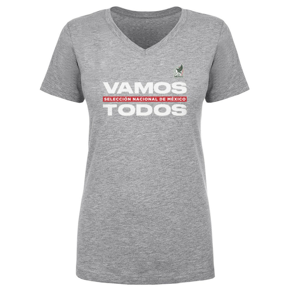 Mexico National Team 500 Level Women's Vamos Todos V-Neck T-Shirt for sale - Heather Gray 