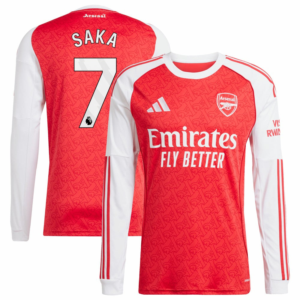 Bukayo Saka Arsenal 2025/26 Home Replica Long Sleeve Player Jersey on sale - Red 