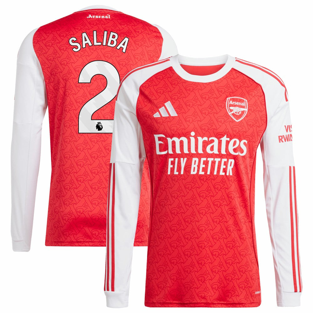 William Saliba Arsenal 2025/26 Home Replica Long Sleeve Player Jersey on sale - Red 