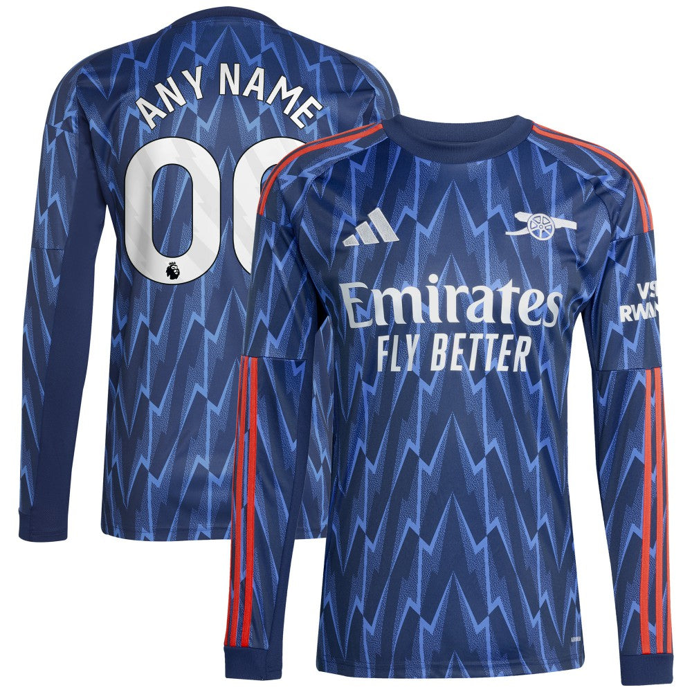 Arsenal 2025/26 Away Replica Long Sleeve Custom Jersey on sale - Blue 