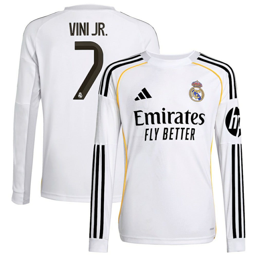 Vini Jr. Real Madrid Youth 2025/26 Home Replica Long Sleeve Jersey Discount - White 