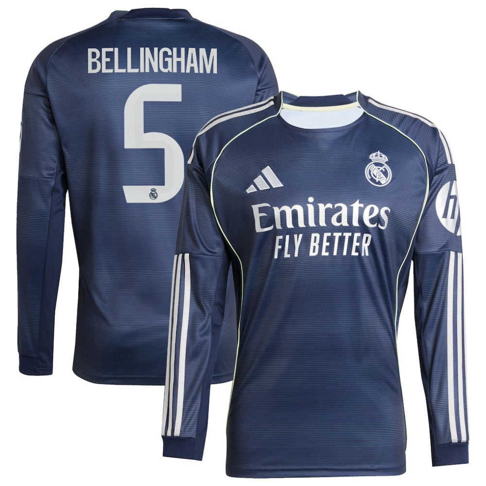 Jude Bellingham Real Madrid 2025/26 Away Long Sleeve Replica Jersey Discount - Blue 