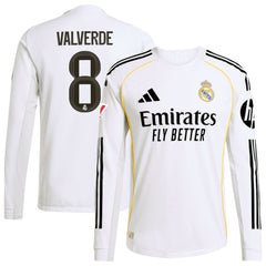 Federico Valverde Real Madrid 2025/26 Home Long Sleeve Jersey Discount - White 