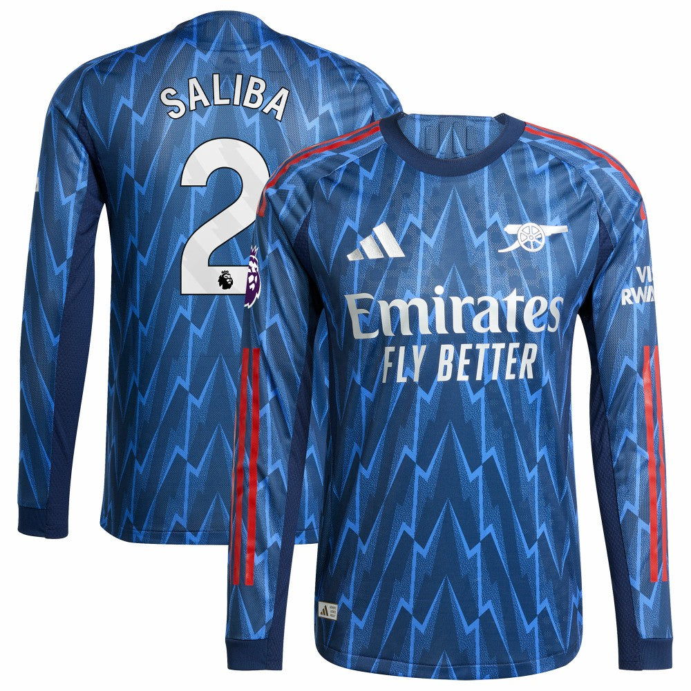 William Saliba Arsenal 2025/26 Away Long Sleeve Player Jersey on sale - Blue 