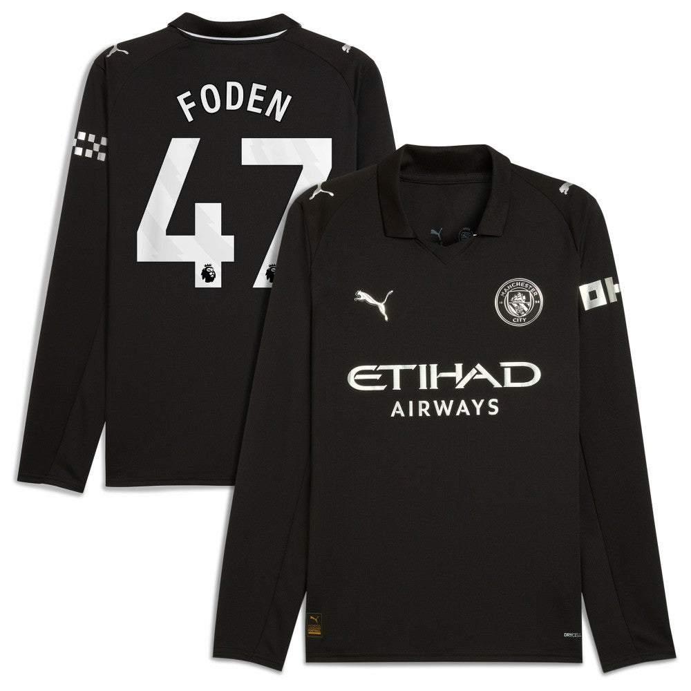 Phil Foden Manchester City Away 2025/26 Replica Long Sleeve Player Jersey Discount - Black 