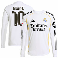 Kylian Mbappé Real Madrid 2025/26 Home Long Sleeve Player Jersey Discount - White 