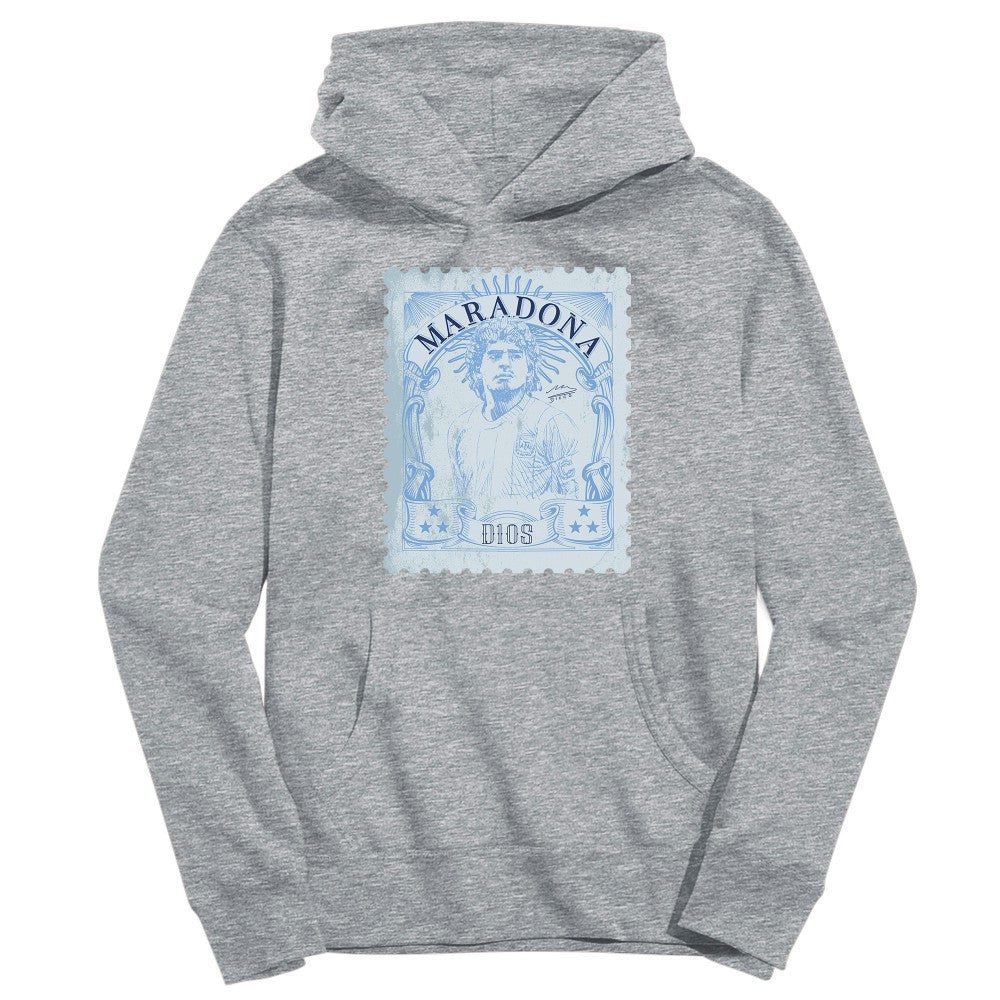 Diego Maradona Argentina National Team Vive La Fete Youth Vintage Stamp Pullover Hoodie for sale - Gray 