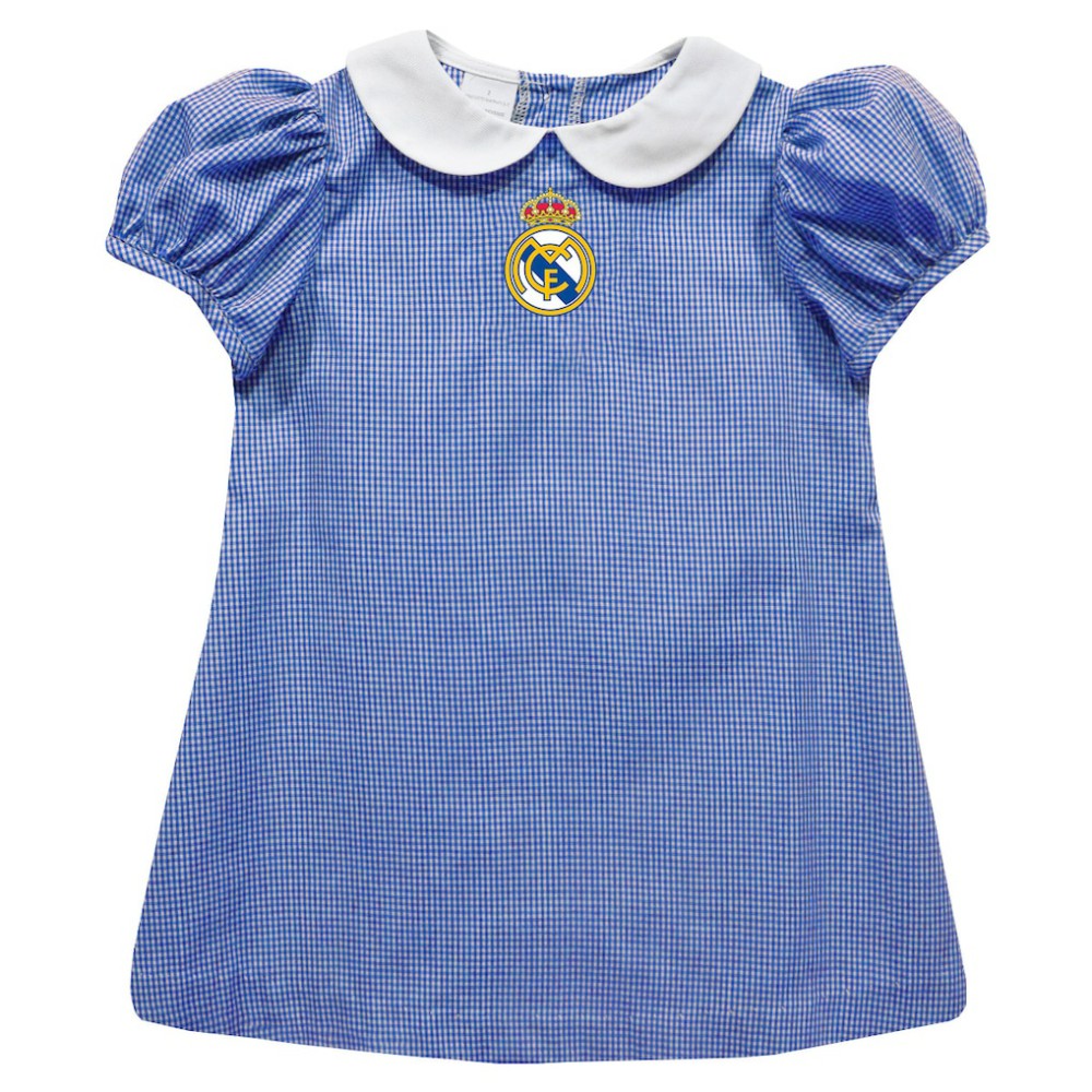 Real Madrid Vive La Fete Girls Infant Gingham Puffy A-Line Dress Discount - Royal 