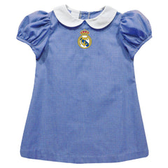 Real Madrid Vive La Fete Girls Toddler Gingham Puffy A-Line Dress Discount - Royal 