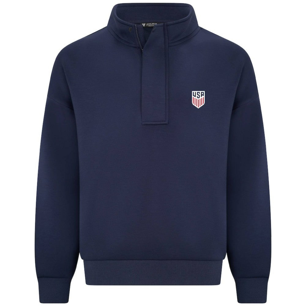 USMNT Levelwear Luxe Signature Stein Quarter-Zip Tri-Blend Sweatshirt with 3-D Patch on sale - Navy 