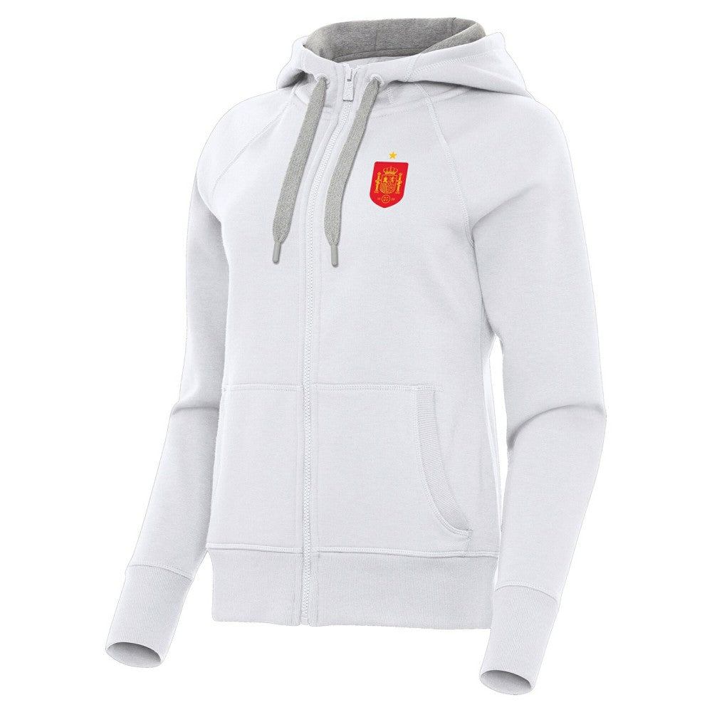 Spain National Team Antigua Women's Takeover Fleece Raglan Full-Zip Hoodie for sale - White 