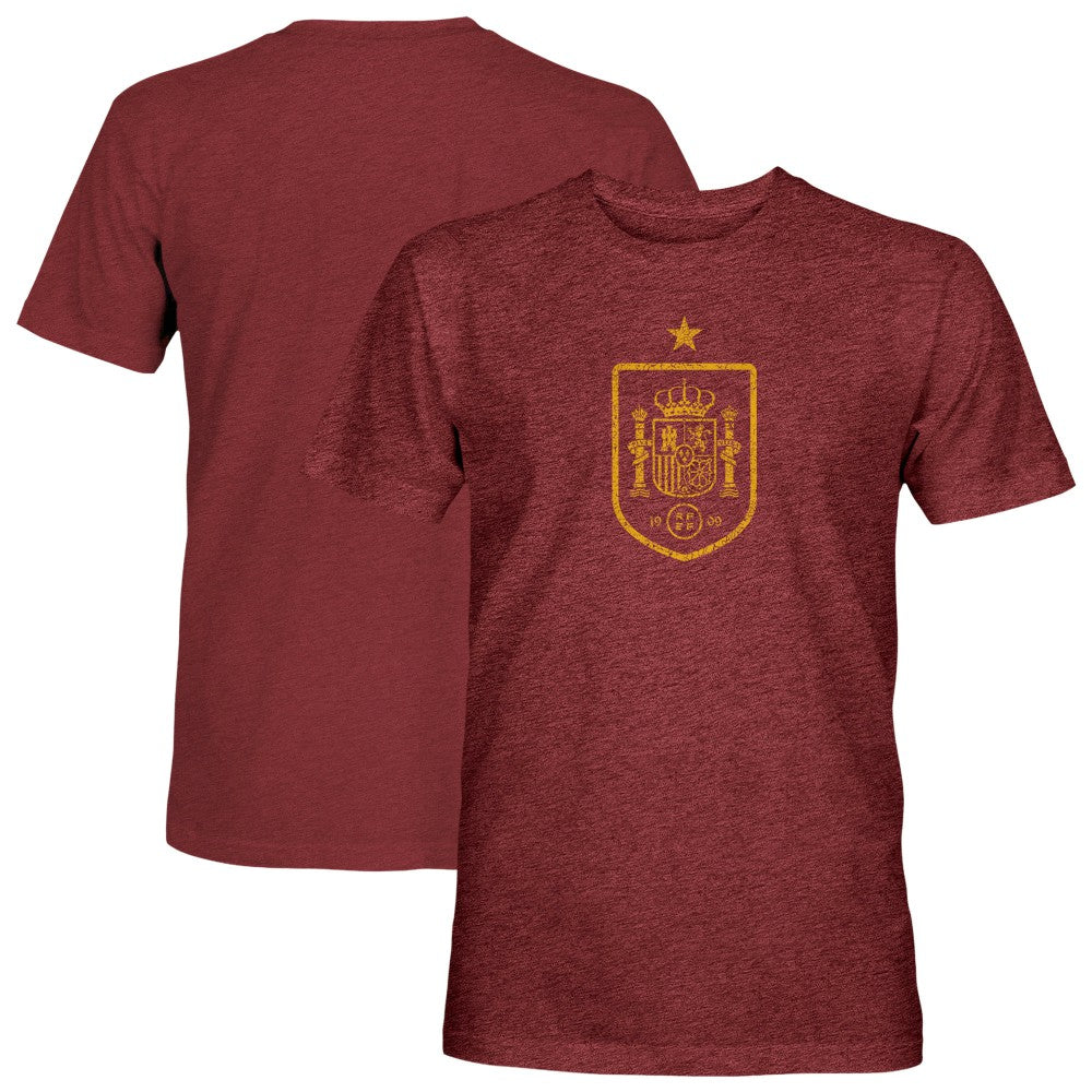 Spain National Team 1863FC Mono Badge Vintage Tri-Blend T-Shirt for sale - Maroon 